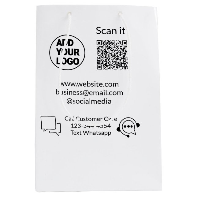 Call customer care text whatsapp Q R code business Medium Gift Bag (Front)