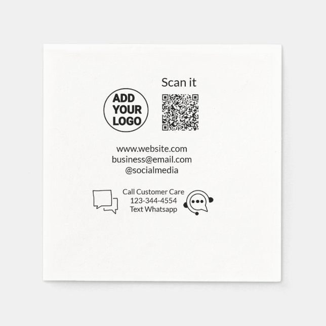 Call customer care text whatsapp Q R code business Napkins (Front)