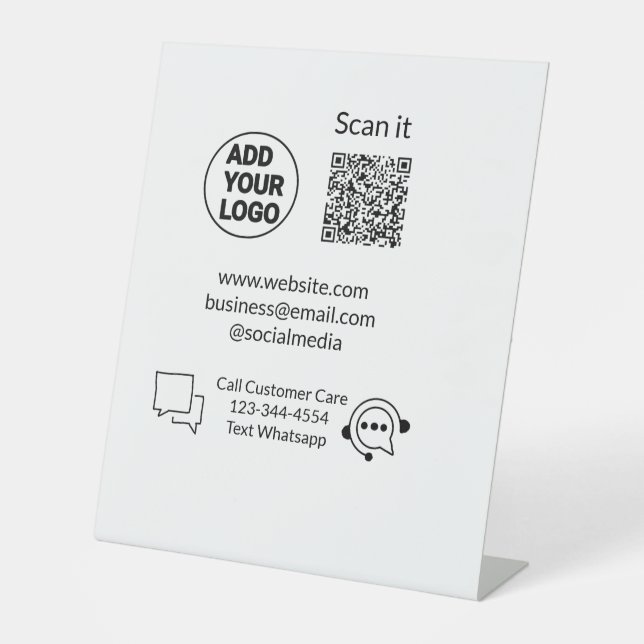 Call customer care text whatsapp Q R code business Pedestal Sign (Front)