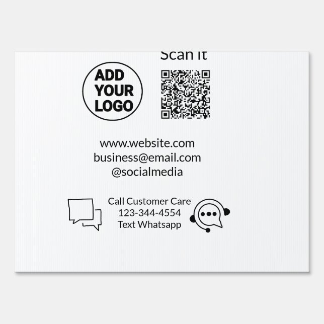 Call customer care text whatsapp Q R code business Sign (Front)