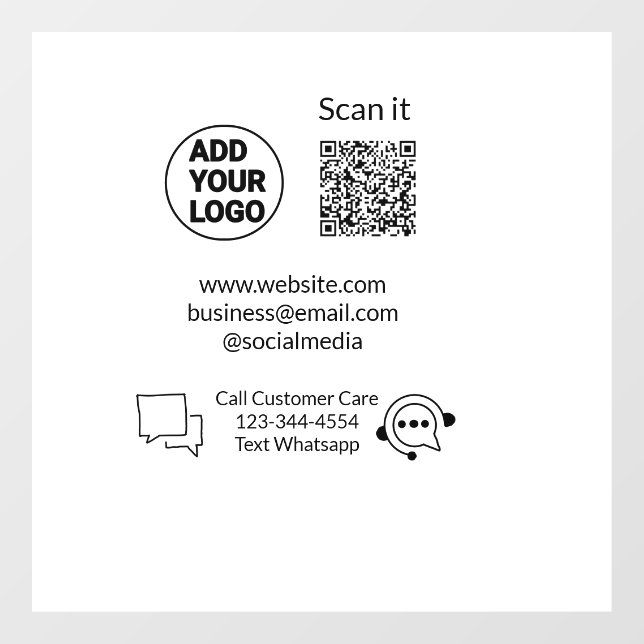 Call customer care text whatsapp Q R code business Window Cling (Sheet)