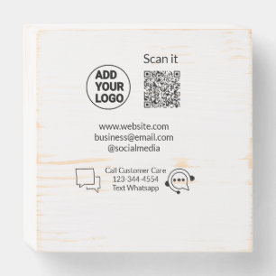 Call customer care text whatsapp Q R code business Wooden Box Sign