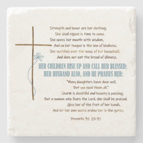 CALL HER BLESSED Mom Wife Proverbs 31 Scripture Stone Coaster