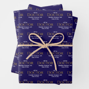 Call Her Doctor Grad's Name Blue White Graduation Wrapping Paper Sheets