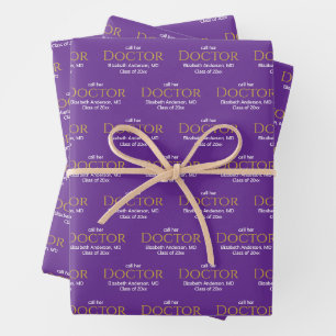 Call Her Doctor Grad's Name Purple Graduation Wrapping Paper Sheets