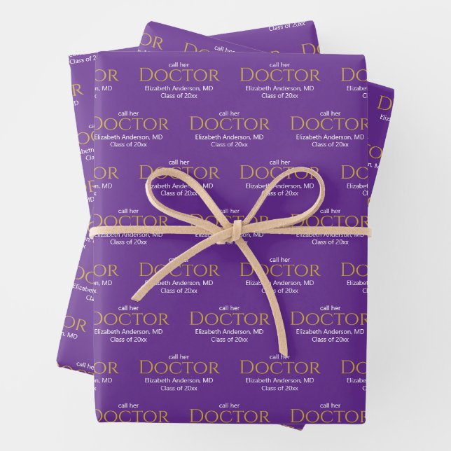 Call Her Doctor Grad's Name Purple Graduation Wrapping Paper Sheets (In situ)