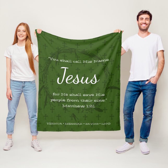 CALL HIS NAME JESUS | Green Christmas Scripture Fleece Blanket (In Situ)