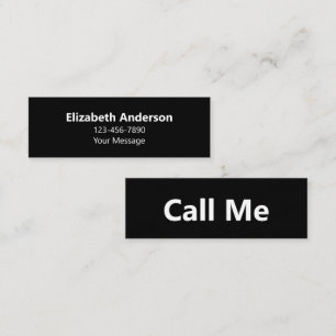 Call Me Black & White Name Message Phone Number Mini Business Card