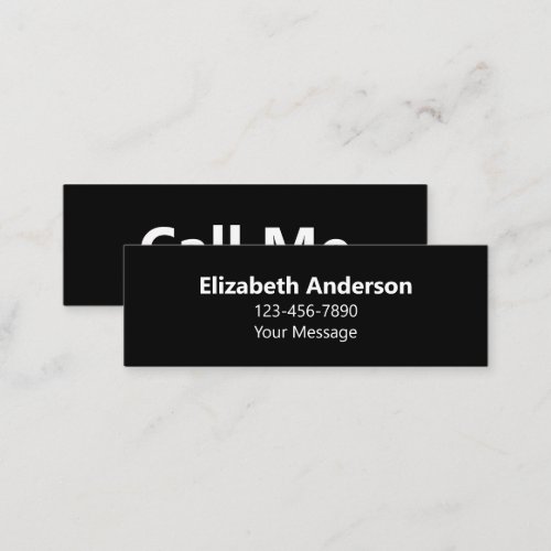 Call Me Black  White Name Message Phone Number Mini Business Card