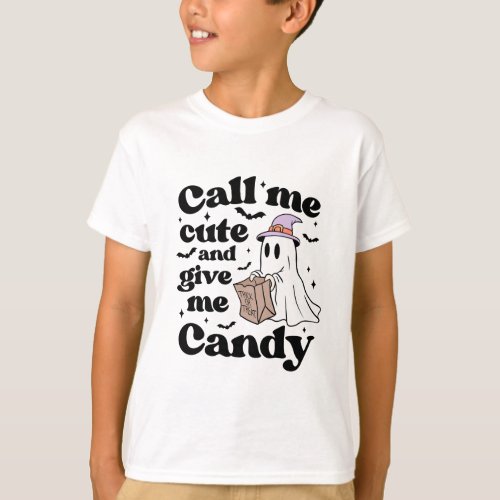 Call Me Cute And give Me Candy  Funny Halloween  T_Shirt