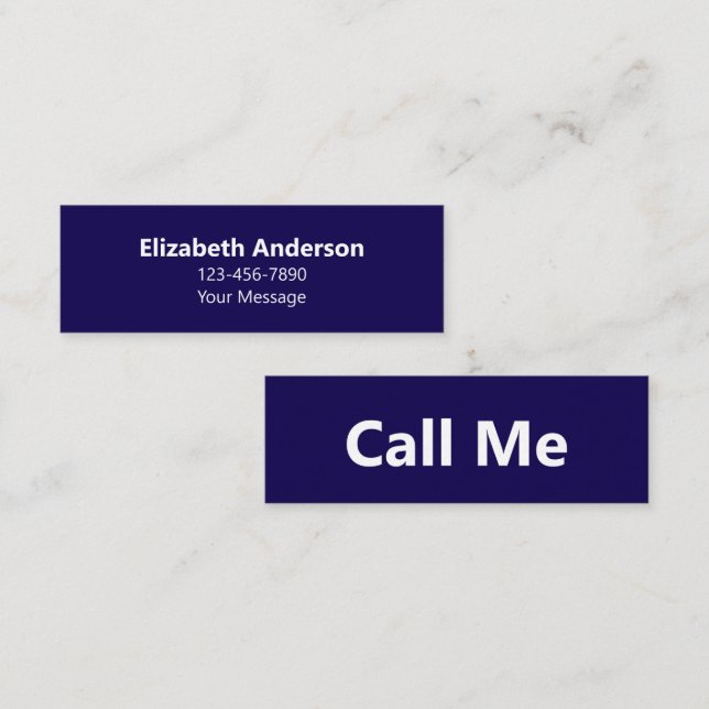 Call Me Dk Blue & White Name Message Phone Number Mini Business Card (Front/Back)