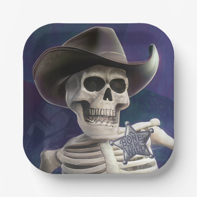 Call Me "Doc Bones", Creepy Skeleton Sheriff Paper Plates (Front)