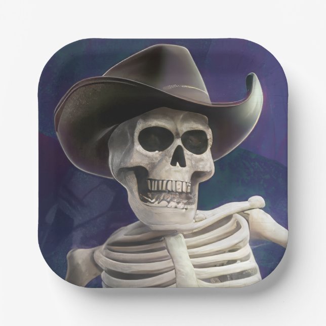 Call Me "Doc Bones", Wild West Skeleton Birthday  Paper Plates (Front)