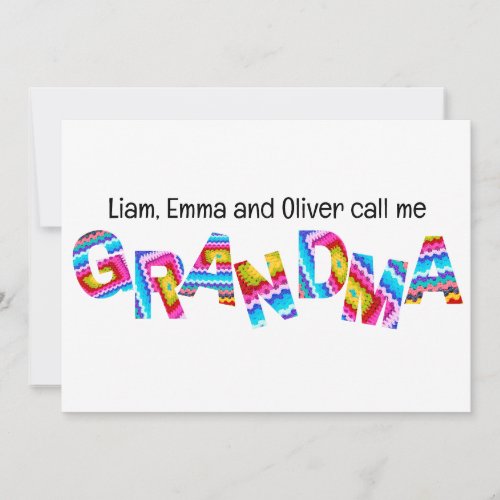 Call Me Grandma Crochet Letters Child Names Invitation