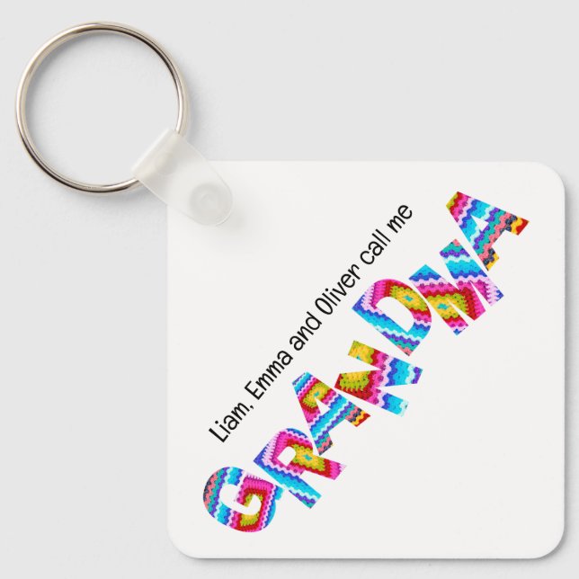 Call Me Grandma Crochet Letters Child Names Keychain (Front)