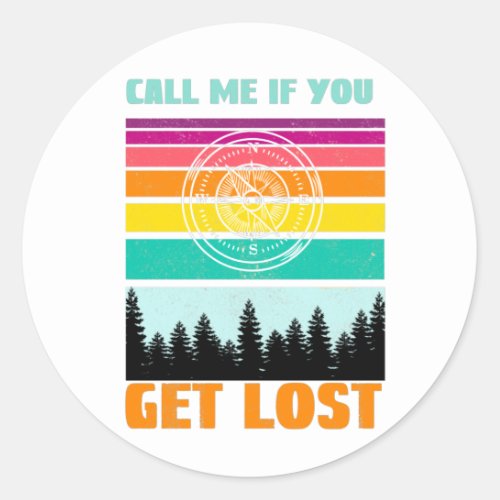 Call Me If You Get Lost Retro Sunset Compass Classic Round Sticker