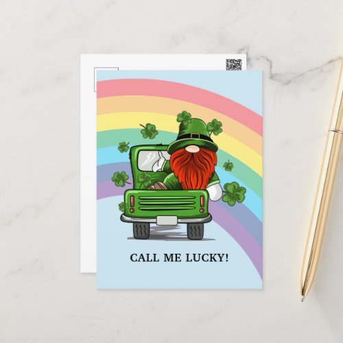 Call Me Lucky Irish Gnome Postcard