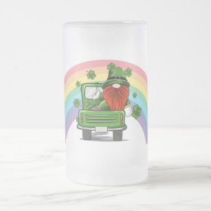 Call Me Lucky Irish Gnome St Patricks Day Frosted Glass Beer Mug