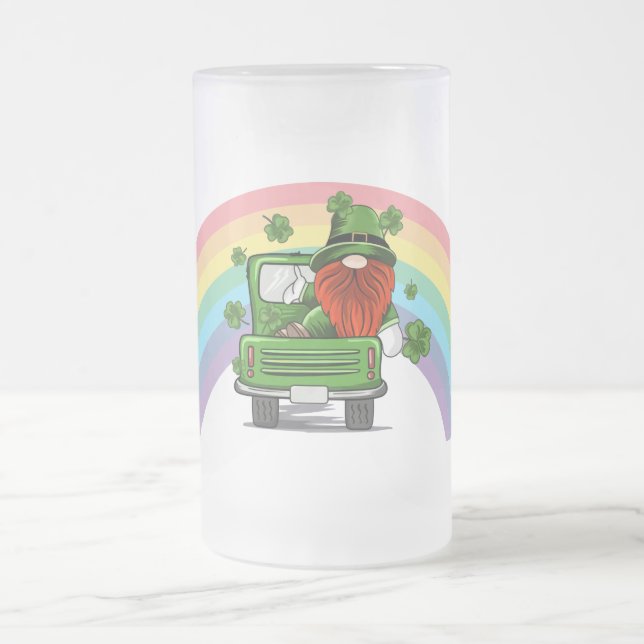 Call Me Lucky Irish Gnome St Patricks Day Frosted Glass Beer Mug (Center)