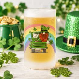 Call Me Lucky Irish Gnome St Patricks Day Frosted Glass Beer Mug