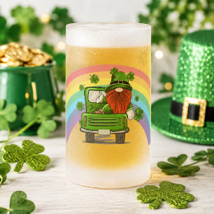 Call Me Lucky Irish Gnome St Patricks Day Frosted Glass Beer Mug