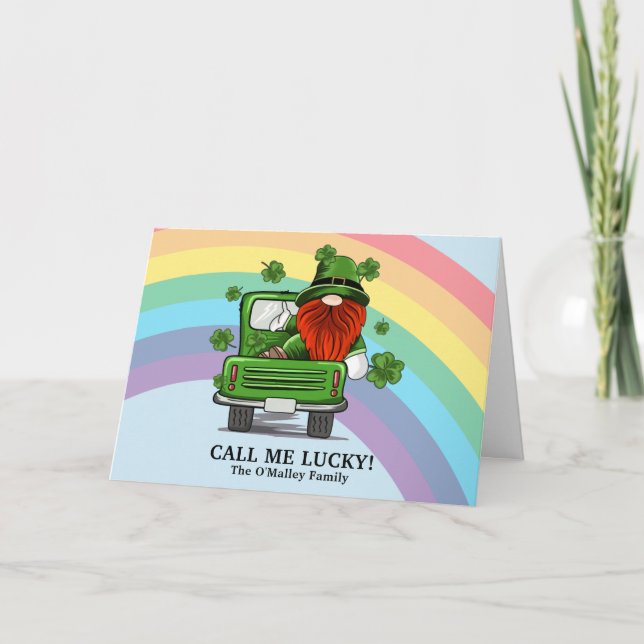 Call Me Lucky Irish Gnome St Patricks Day Holiday  Thank You Card (Front)