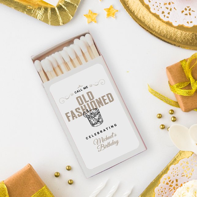 Call Me Old Fashioned Retro White Whiskey Birthday Matchboxes (Creator Uploaded)