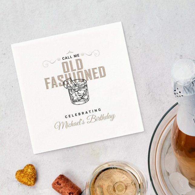 Call Me Old Fashioned Retro White Whiskey Birthday Napkins (Creator Uploaded)