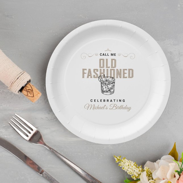 Call Me Old Fashioned Retro White Whiskey Birthday Paper Plates (Creator Uploaded)
