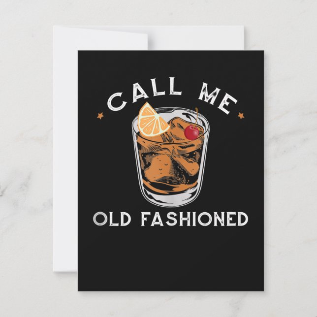 Call Me Old Fashioned Whiskey Drinking Cocktail Thank You Card (Front)