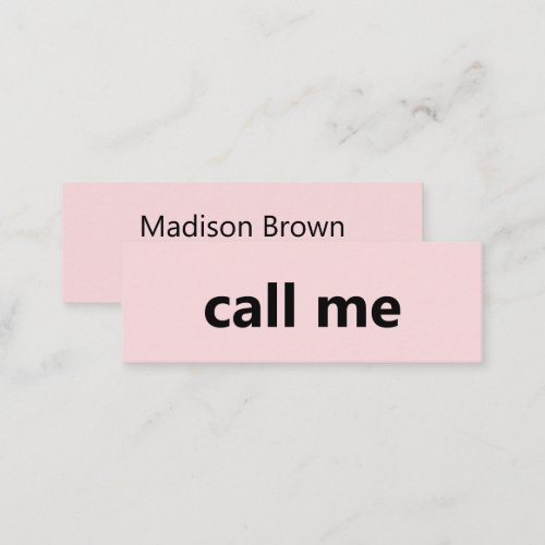 Call Me Pale Pink and Black Your Name Phone Number Mini Business Card