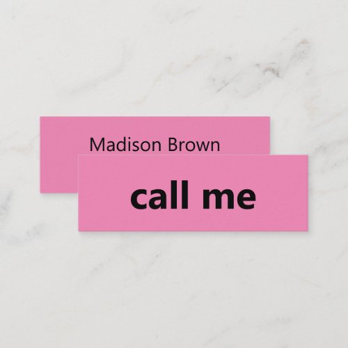 Call Me Pink and Black Your Name Phone Number Mini Business Card