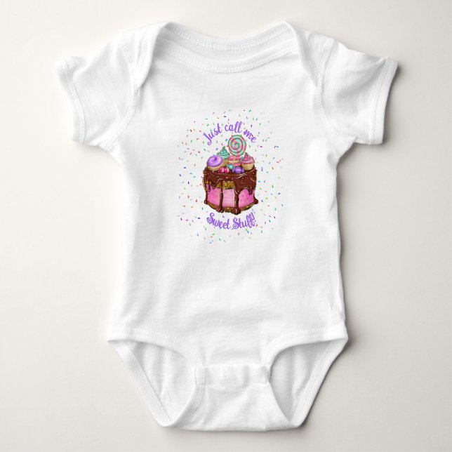 Call Me Sweet Stuff - Cake Cupcake Donuts Macarons Baby Bodysuit (Front)