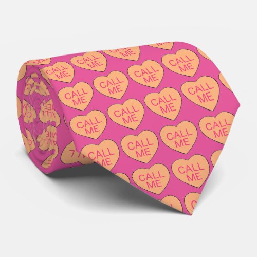 Call Me Valentines Day Pink Orange Candy Hearts Tie