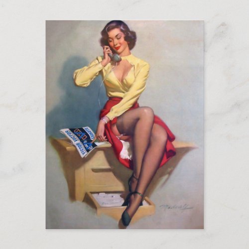 Call me  Vintage pin up girl postcard