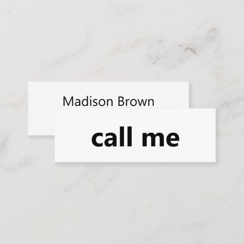 Call Me White and Black Your Name Phone Number Mini Business Card