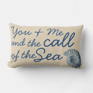 Call of the Sea Blue Spiral Seashell & Family Name Lumbar Pillow