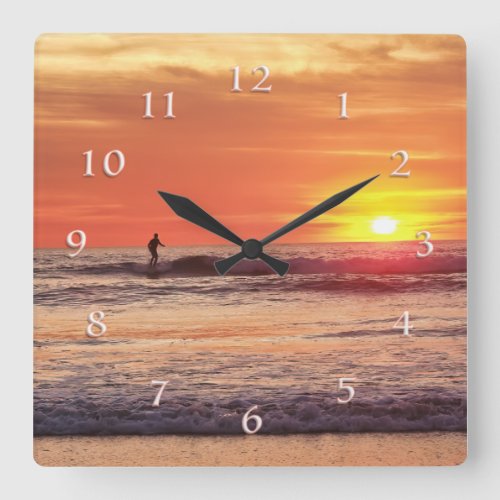 CALL OF THE SOLAR SURFER SQUARE WALL CLOCK