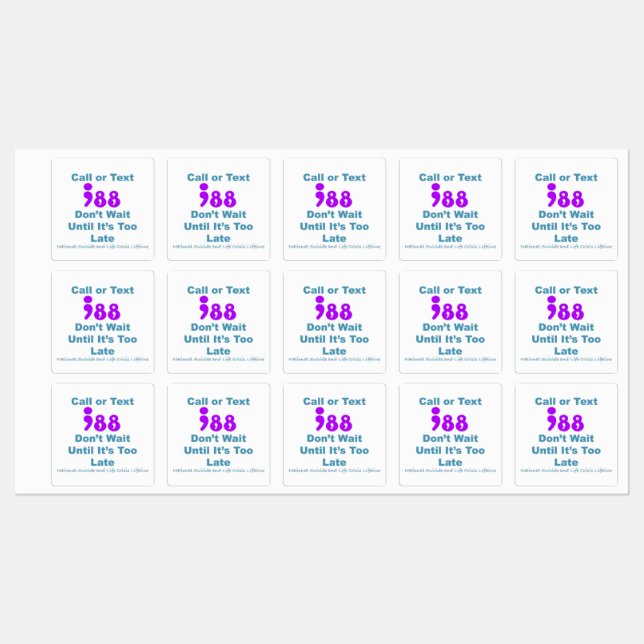 Call or Text 988 Don't wait Labels (Sheet)