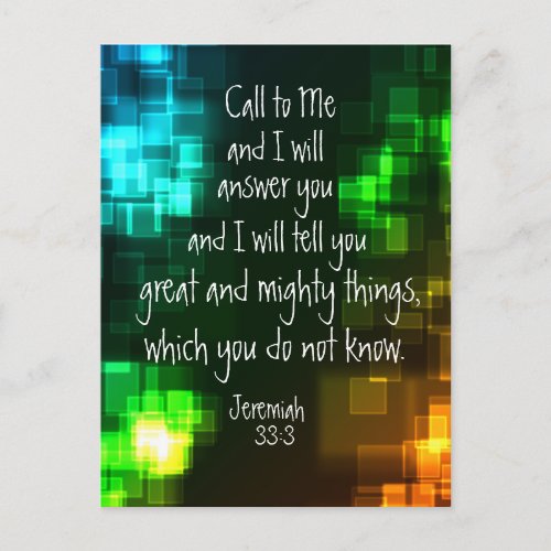 Call to Me Bible Verse Jeremiah 333 Postcard