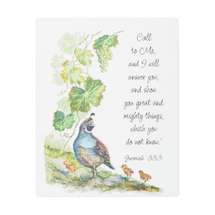 Call to Me Scripture Inspiration California Quail  Metal Print