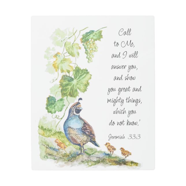 Call to Me Scripture Inspiration California Quail  Metal Print (Front)