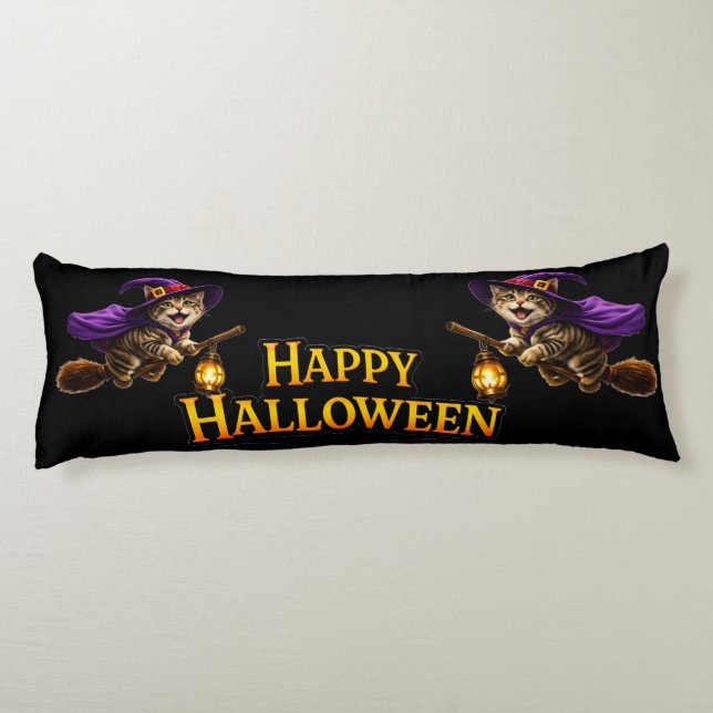 Call twin witch kittens whimsical happy Halloween  Body Pillow (Back)