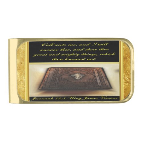 Call unto me and I will answer thee Jeremiah 333 Gold Finish Money Clip