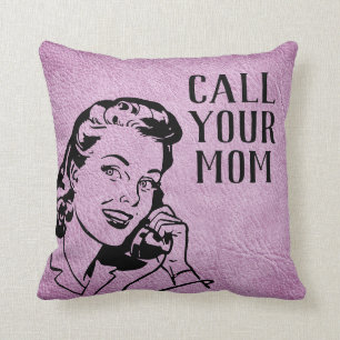 "Call Your Mom" College Dorm Decor Lavender Pink Throw Pillow