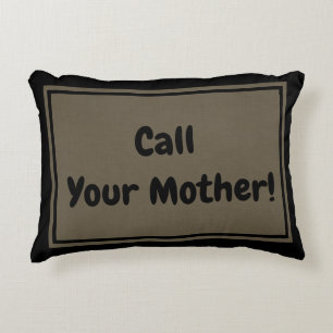 Call Your Mother! Olive Green and Black Accent Pillow