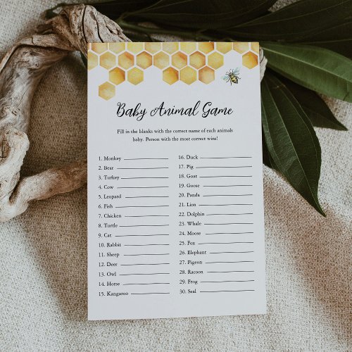 CALLA Baby Animal Greenery Baby Shower Game Card