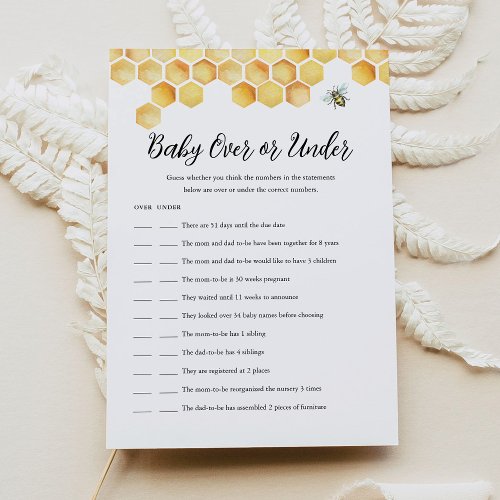 CALLA Baby Over Or Under Baby Shower Game Card
