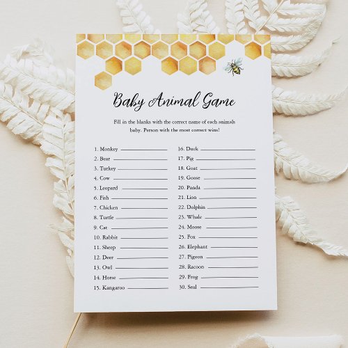 CALLA Bee Baby Animal Baby Shower Game Card