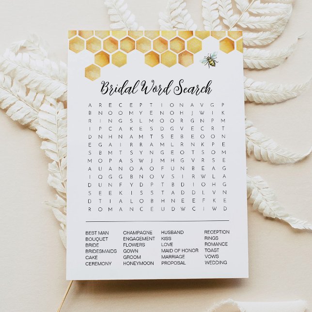 CALLA Bee Bridal Shower Word Search Game Card (Creator Uploaded)